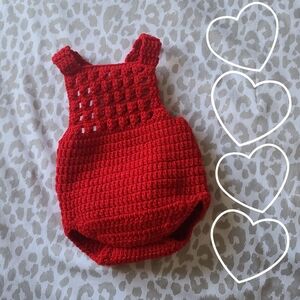 Red crochet baby romper